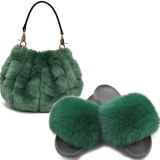 Women Fur Slides Fox Fur Slippers Female Handbags