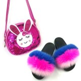 Fuffy Slippers Baby Girls Fox Fur Slides Children Princess Fashion Handbags