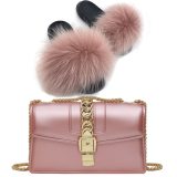 Women New Leather Fox Fur Slippers High-end Slides Small Square Bags