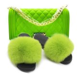 Fur Slides Women Fox Fur Slippers Matte Colorful Jelly Bags 261223