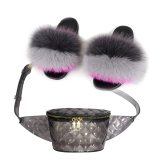 Women Fox Fur Slippers New Fur Slides Fashion Fanny Pack Coin Purse Jelly Bags