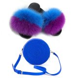 Women Fur Slides Fox Fur Slippers Jelly Woven Round Bags JBA01021
