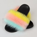 Women Faux Fox Fur Slippers Slides