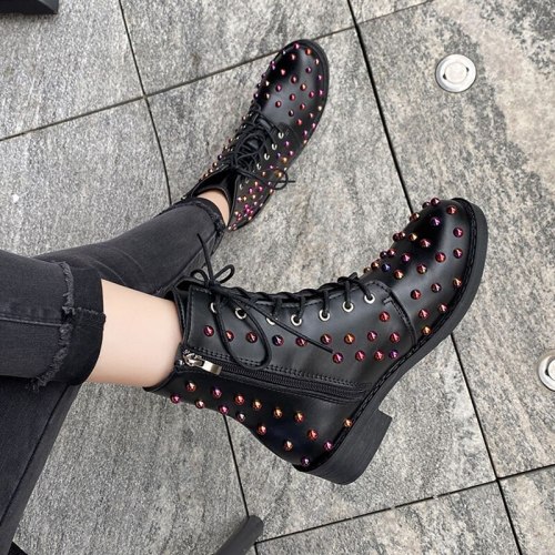 Women Autumn Winter Mid-Heel Lace Up Martin Ankle Boots 2020220617