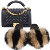 Women Fox Fur Slippers Fashion Rhombus Chain Bags 87245-34