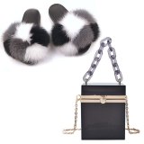 Women Fox Fur Slides Fluffy Slippers Acrylic Transparent Box Bags 50-86801-34