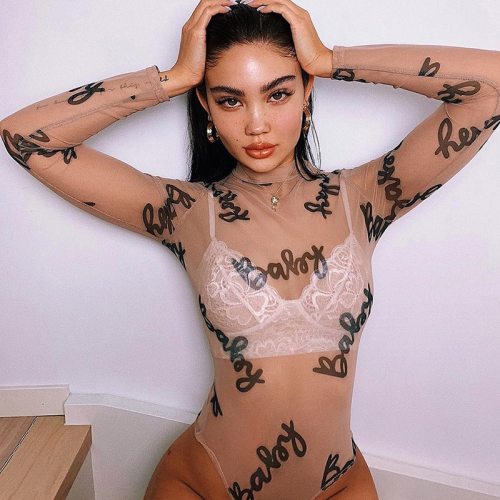 Summer Sexy Letter Print Transparent Mesh Bodysuits Bodysuit Outfit Outfits P173324051