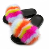 Women Real Fox Fur Slides Indoor Slippers