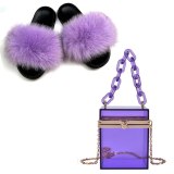 Women Fox Fur Slides Fluffy Slippers Acrylic Transparent Box Bags 50-86801-34