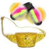 Women Fox Fur Slippers New Fur Slides Fashion Fanny Pack Coin Purse Jelly Bags