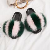 Women Fox Fur Slippers Furry Slides