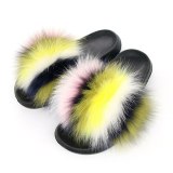 Women Lovely Colorful Real Fox Fur Slides Slippers