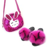 Fuffy Slippers Baby Girls Fox Fur Slides Children Princess Fashion Handbags