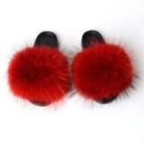 Women Fox Fur Slides Furry Slippers