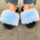 Women Faux Fox Fur Slippers Slides
