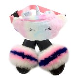 Children Slippers Baby Fluffy Slides Plush Fanny Pack Cute Unicorn Cartoon Bags