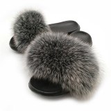 Women Real Fox Fur Slides Indoor Slippers