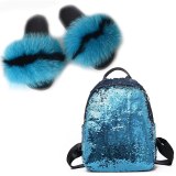 Women Fox Fur Slippers Slides New Sequined Shoulder Bags ts-68495