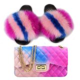 Women Real Fox Fur Slippers Plush Fur Slides Matte Jelly Bags Sets