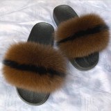 Women Fox Fur Slippers Furry Slides