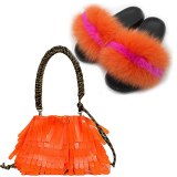 Women Fox Fur Slippers Fluffy Fur Slides Fashion Shoulder Messenger Bags