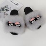 Women Cute Little Monster Slides Fox Fur Slippers