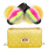 Women Fox Fur Slippers Real Fur Slides  Diamond Jelly Bag Candy Square Bags JY811324