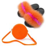 Women Fur Slides Fox Fur Slippers Jelly Woven Round Bags JBA01021
