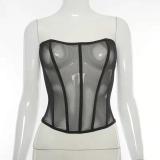 Fashion Strapless Mesh Boned Corset Tops K2094253T