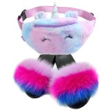 Children Slippers Baby Fluffy Slides Plush Fanny Pack Cute Unicorn Cartoon Bags