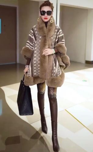 Winter Warm Women Faux Rabbit Fur Big Pendulum Printed Coat Coats 165061#