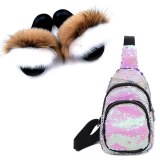 Women Fox Fur Slippers Slides Sequined Chest Bags PS-98899