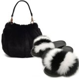 Women Fur Slides Fox Fur Slippers Female Handbags