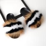 Women Fashion Real Fox Slippers Slides