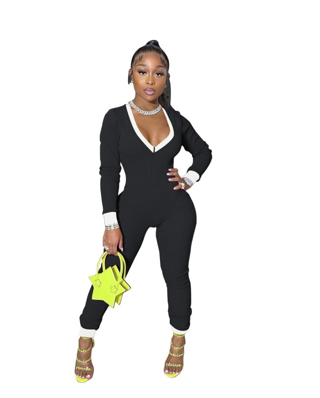 Sexy  High Street V-Neck Zipper Bodysuits Bodysuit Outfit Outfits L1269710