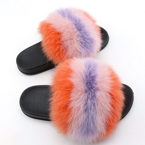 New Women's Fox Fur Slippers Slides