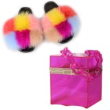 Women Fox Fur Slippers Slides Transparent Bucket Small Square Bags 2020083142