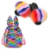 Baby Fox Fur Slippers Furry Slides Children's Fashion Sequin Bags