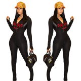 Letter Print Zipper Up Bodysuits Bodysuit Outfit Outfits FE069710