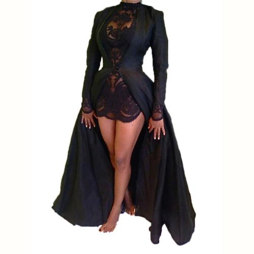 Women Elegant Vintage Sexy Black Lace Two Piece Party Dresses SMR820314