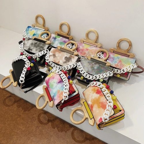 B704130 Colorful Leather Wooden Handle Handbags 49-206071