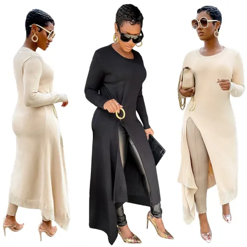 Winter Women's Round Neck Long Sleeve Mid-Length Dress Dresses S390059610