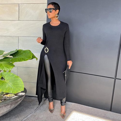 Winter Women's Round Neck Long Sleeve Mid-Length Dress Dresses S390059610
