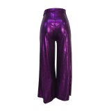 Women High Waist Metallic Shiny Wide Leg Pants F825263