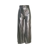 Women High Waist Metallic Shiny Wide Leg Pants F825263