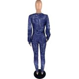 Blue Denim Pattern Patchwork Bodysuits Bodysuit Outfit Outfits H361425