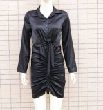 Solid V-neck Long Sleeve Lady Dress Dresses 74657