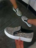 Women Bling Flats Sequins Crystal Thick Bottom Round Toe Rhinestone Shoes