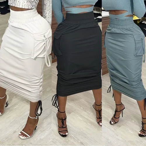 Women's Fashion High Waist Pleated Lace-Up Skirt 75465