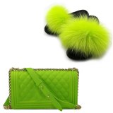 Ladies Fur Slides Colorful Jelly Bags Fluffy Fur Slippers